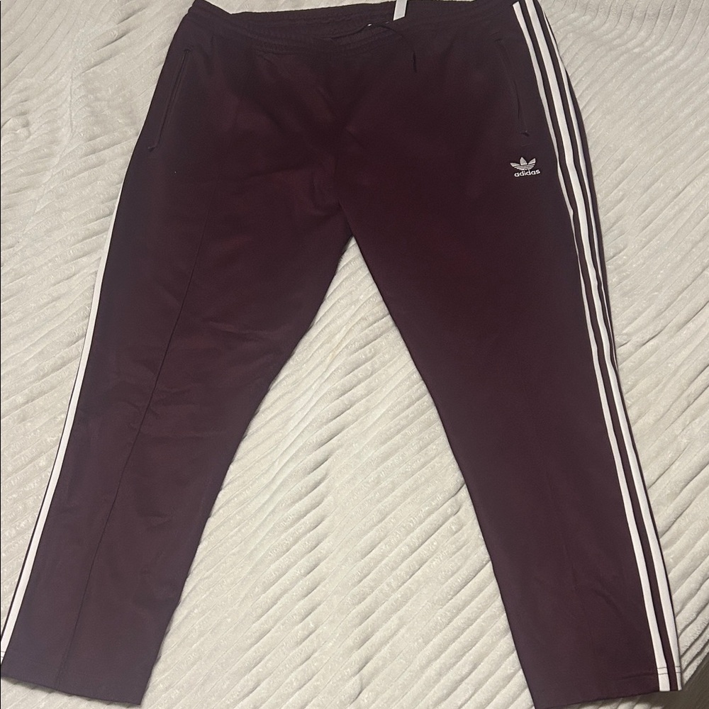 Adidas Burgundy Joggers with White Accents
